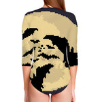 8-Bit Pixel Halloween Bat Print Long Sleeve Swimsuit