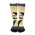 8-Bit Pixel Halloween Bat Print Long Socks
