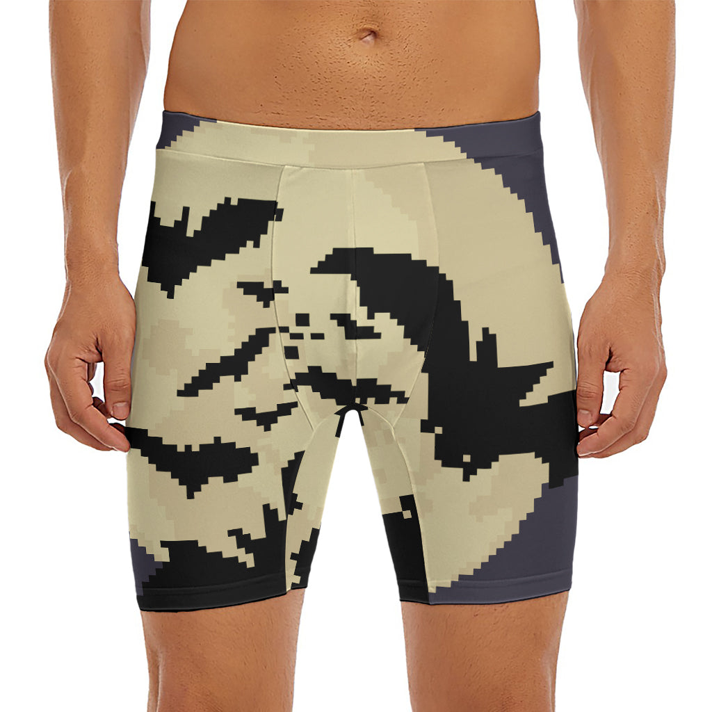 8-Bit Pixel Halloween Bat Print Men's Long Boxer Briefs