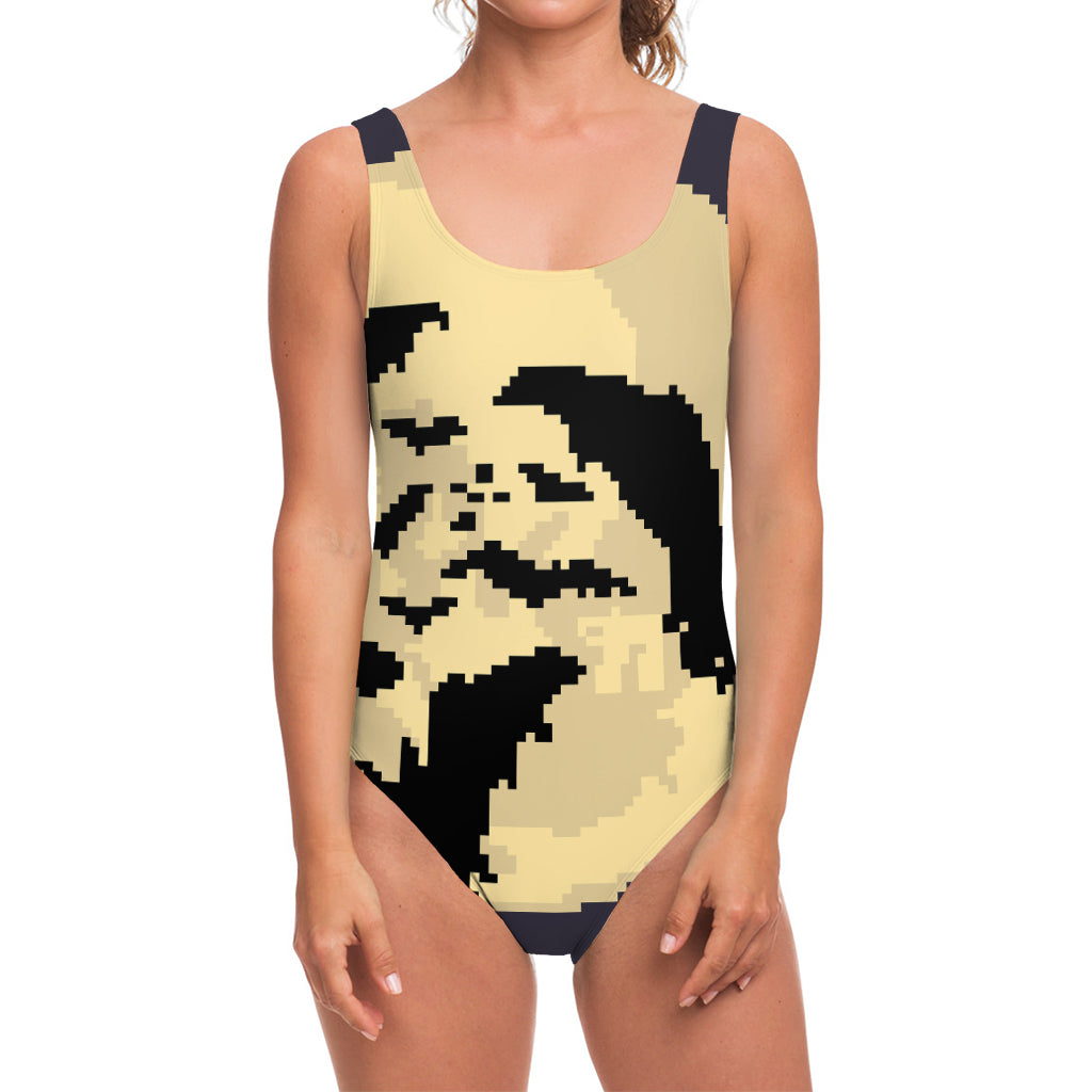 8-Bit Pixel Halloween Bat Print One Piece Swimsuit