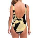 8-Bit Pixel Halloween Bat Print One Piece Swimsuit