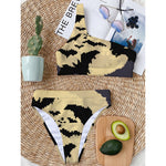 8-Bit Pixel Halloween Bat Print One Shoulder Bikini Top