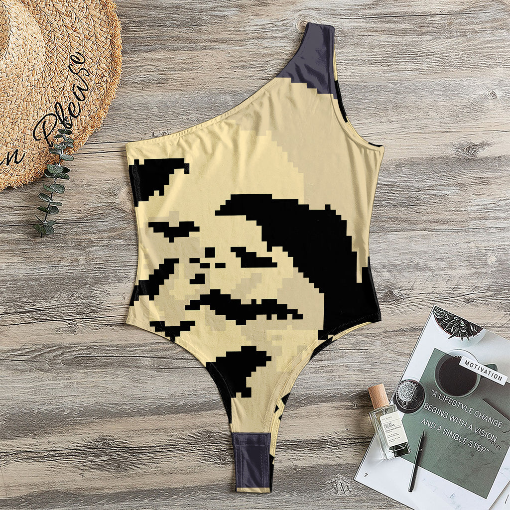 8-Bit Pixel Halloween Bat Print One Shoulder Bodysuit