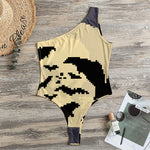 8-Bit Pixel Halloween Bat Print One Shoulder Bodysuit