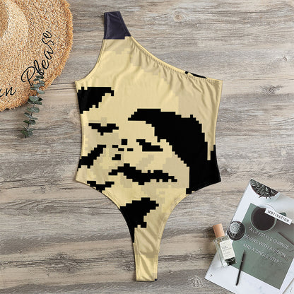 8-Bit Pixel Halloween Bat Print One Shoulder Bodysuit