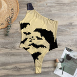 8-Bit Pixel Halloween Bat Print One Shoulder Bodysuit