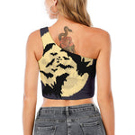 8-Bit Pixel Halloween Bat Print One Shoulder Crop Top