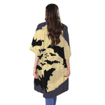 8-Bit Pixel Halloween Bat Print Open Front Beach Cover Up