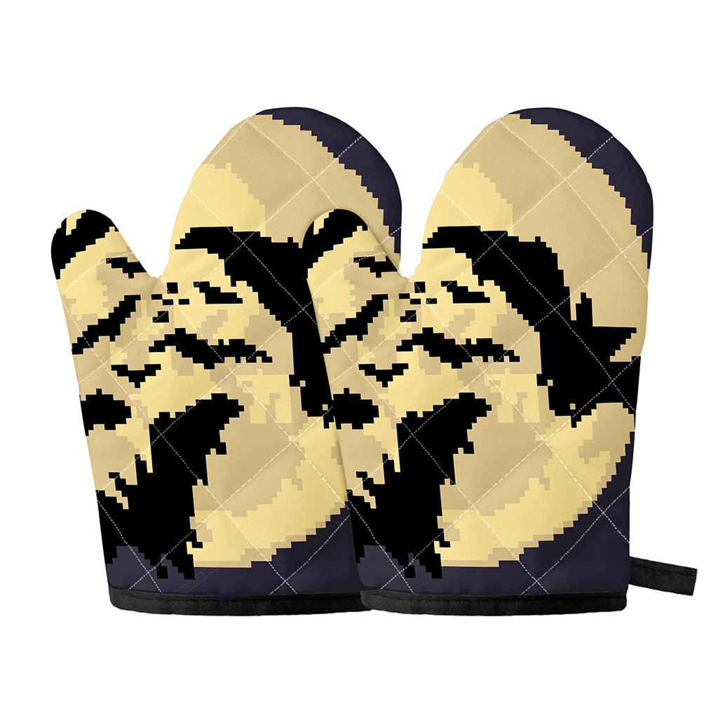 8-Bit Pixel Halloween Bat Print Oven Mitts