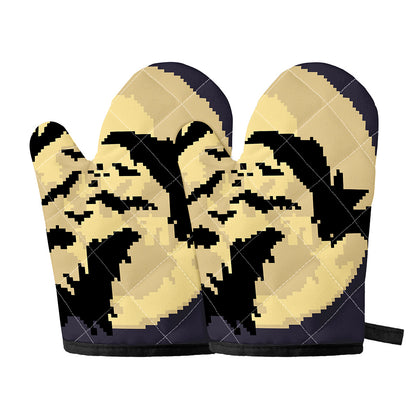 8-Bit Pixel Halloween Bat Print Oven Mitts