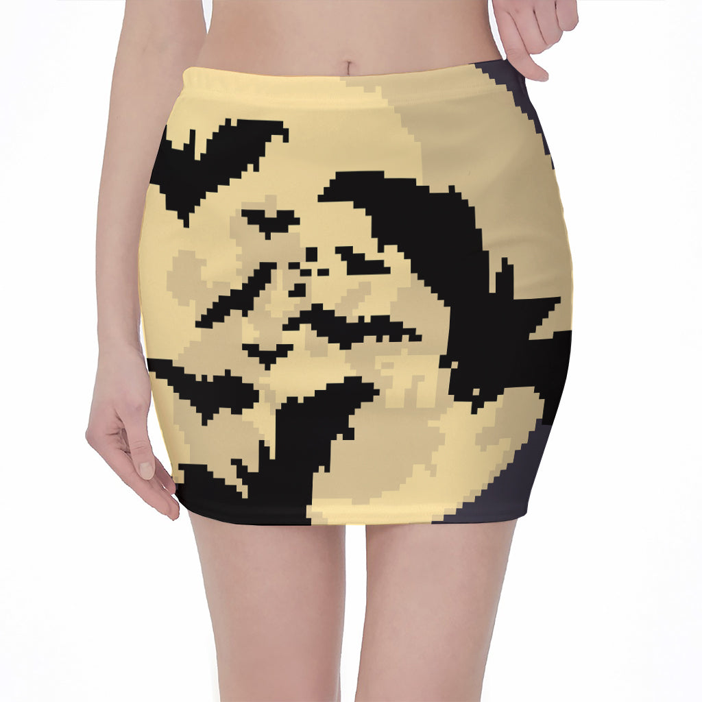 8-Bit Pixel Halloween Bat Print Pencil Mini Skirt