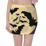 8-Bit Pixel Halloween Bat Print Pencil Mini Skirt
