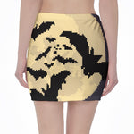 8-Bit Pixel Halloween Bat Print Pencil Mini Skirt