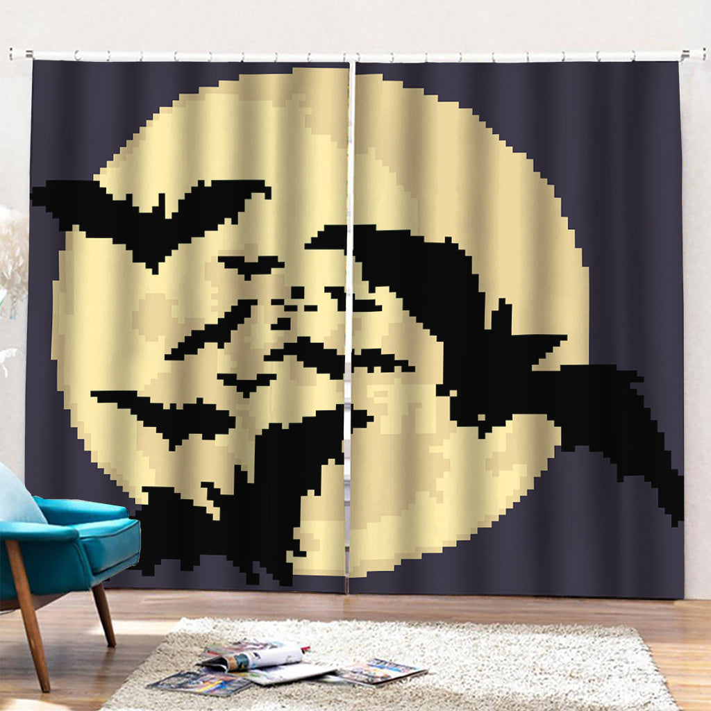 8-Bit Pixel Halloween Bat Print Pencil Pleat Curtains