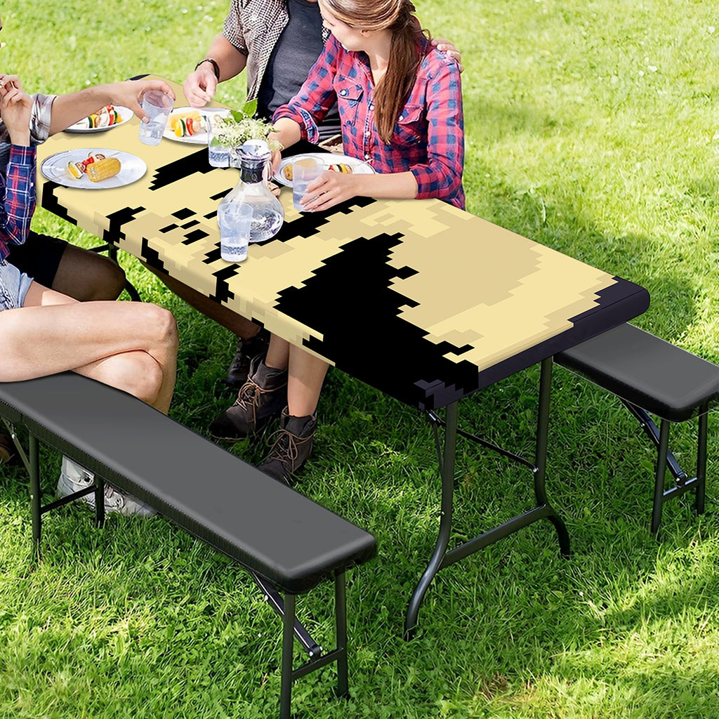 8-Bit Pixel Halloween Bat Print Picnic Table Cover