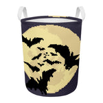 8-Bit Pixel Halloween Bat Print Round Laundry Basket