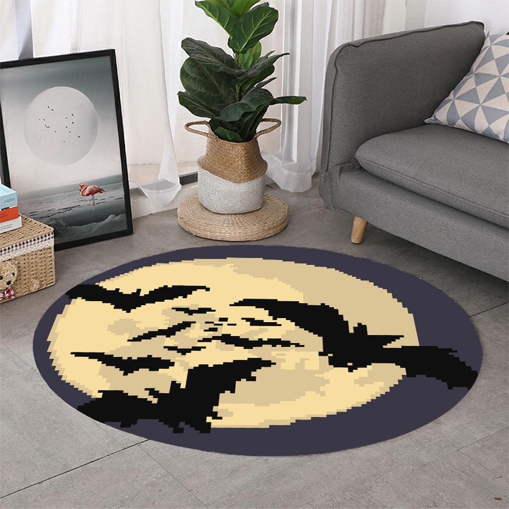 8-Bit Pixel Halloween Bat Print Round Rug