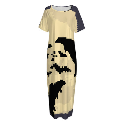8-Bit Pixel Halloween Bat Print Short Sleeve Long Nightdress