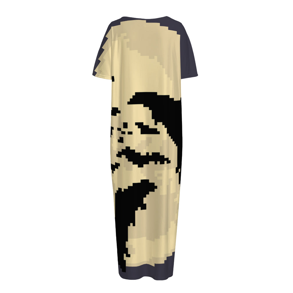 8-Bit Pixel Halloween Bat Print Short Sleeve Long Nightdress
