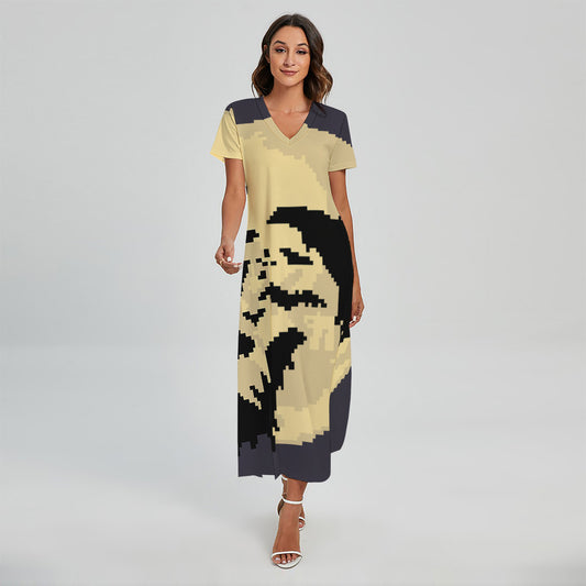 8-Bit Pixel Halloween Bat Print Short Sleeve Maxi Dress