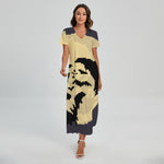 8-Bit Pixel Halloween Bat Print Short Sleeve Maxi Dress