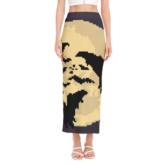8-Bit Pixel Halloween Bat Print Side Slit Maxi Skirt