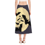 8-Bit Pixel Halloween Bat Print Side Slit Midi Skirt