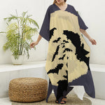 8-Bit Pixel Halloween Bat Print Silk V-Neck Kaftan Dress