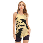 8-Bit Pixel Halloween Bat Print Sleeveless One Piece Swimsuit