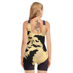 8-Bit Pixel Halloween Bat Print Sleeveless One Piece Swimsuit
