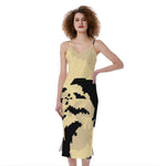 8-Bit Pixel Halloween Bat Print Slim Fit Midi Cami Dress