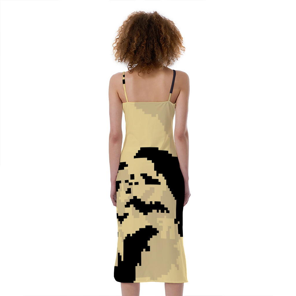 8-Bit Pixel Halloween Bat Print Slim Fit Midi Cami Dress