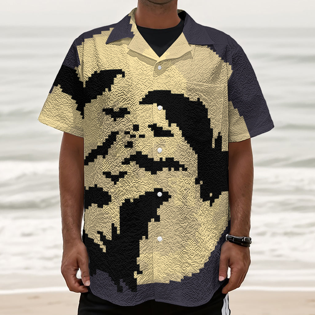 8-Bit Pixel Halloween Bat Print Textured Short Sleeve Shirt