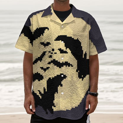 8-Bit Pixel Halloween Bat Print Textured Short Sleeve Shirt