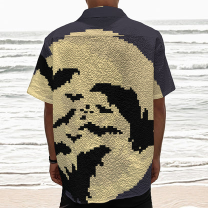 8-Bit Pixel Halloween Bat Print Textured Short Sleeve Shirt