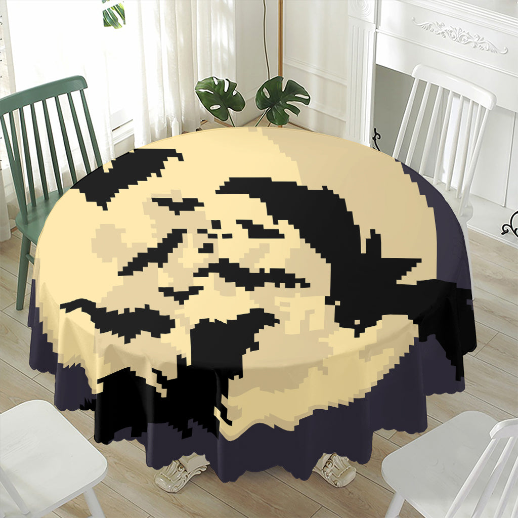 8-Bit Pixel Halloween Bat Print Waterproof Round Tablecloth