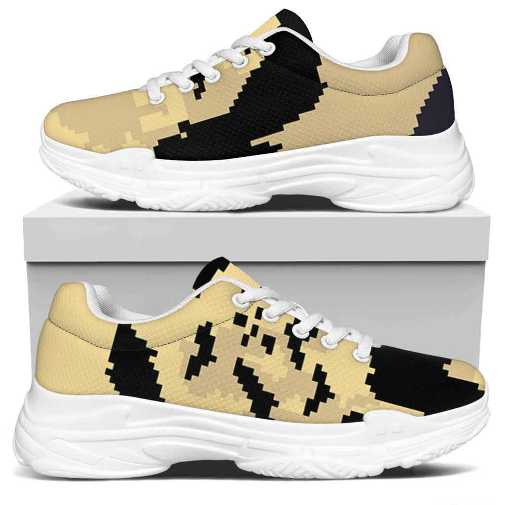 8-Bit Pixel Halloween Bat Print White Chunky Shoes