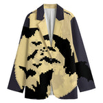 8-Bit Pixel Halloween Bat Print Women's Cotton Blazer