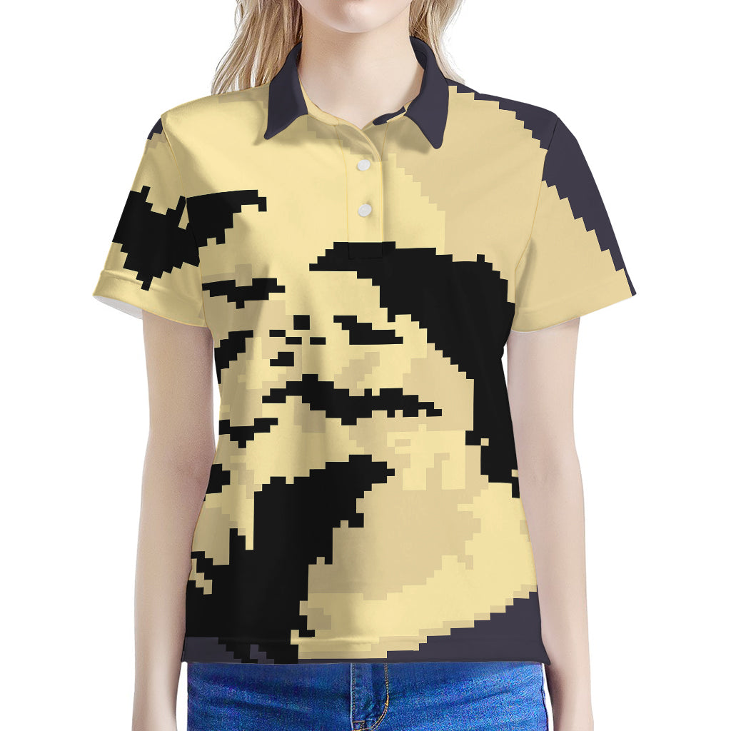 8-Bit Pixel Halloween Bat Print Women's Polo Shirt