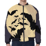8-Bit Pixel Halloween Bat Print Zip Sleeve Bomber Jacket
