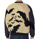 8-Bit Pixel Halloween Bat Print Zip Sleeve Bomber Jacket