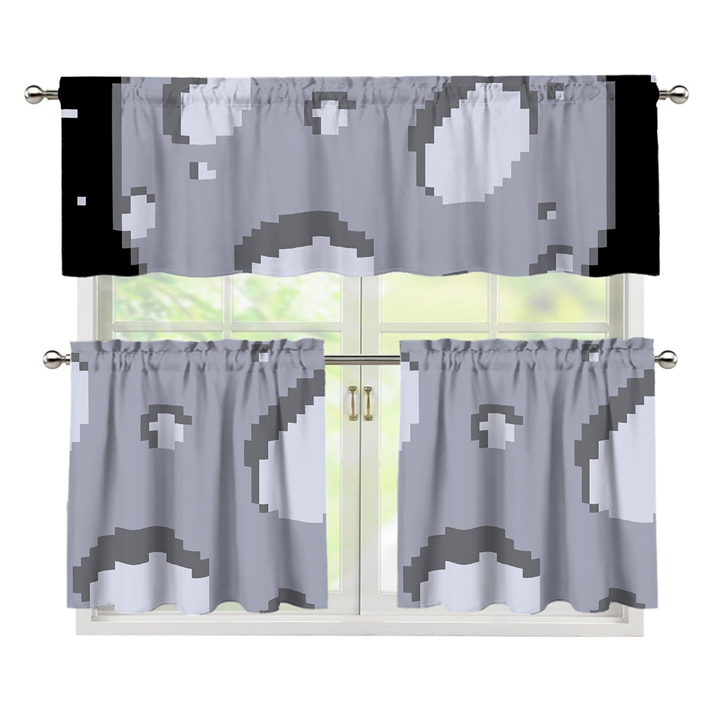 8-Bit Pixel Moon Print 3 Piece Kitchen Curtains
