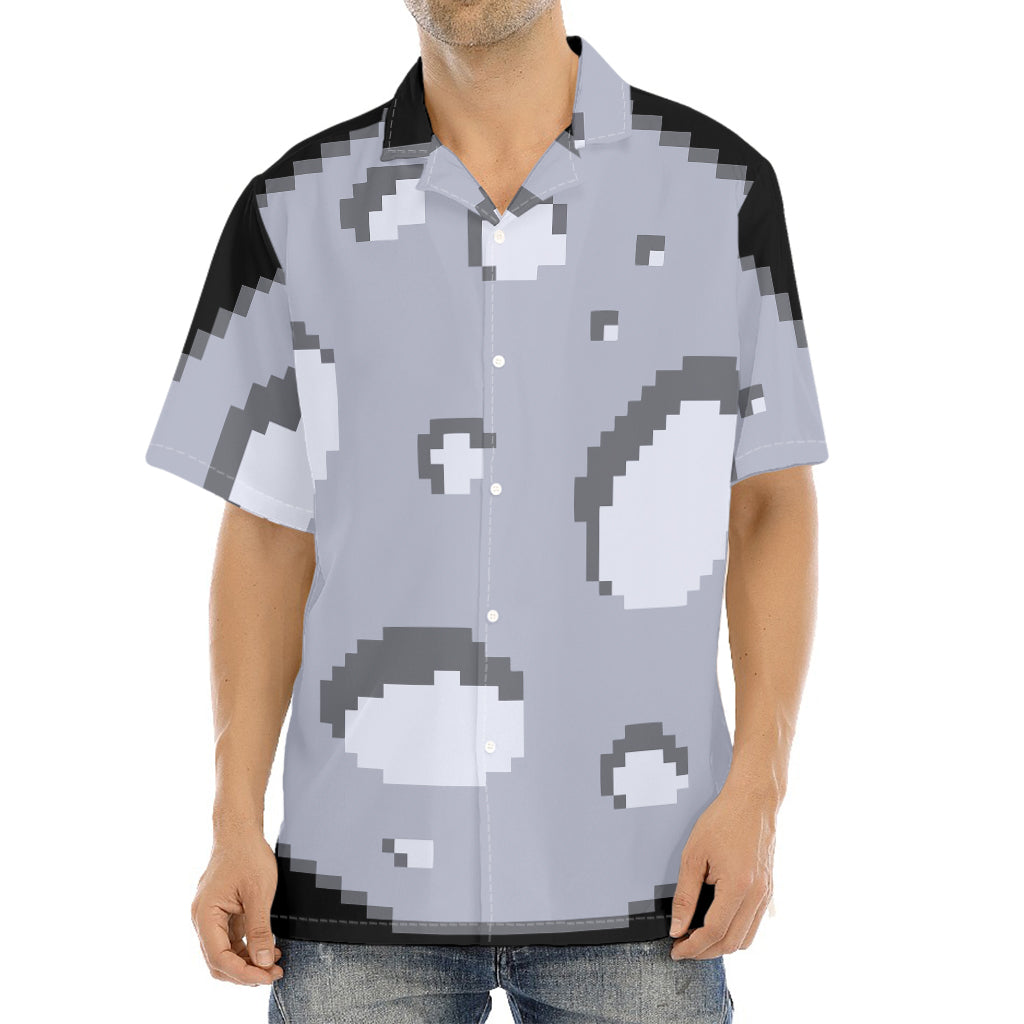 8-Bit Pixel Moon Print Aloha Shirt