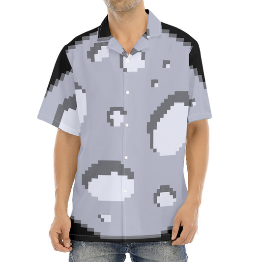 8-Bit Pixel Moon Print Aloha Shirt