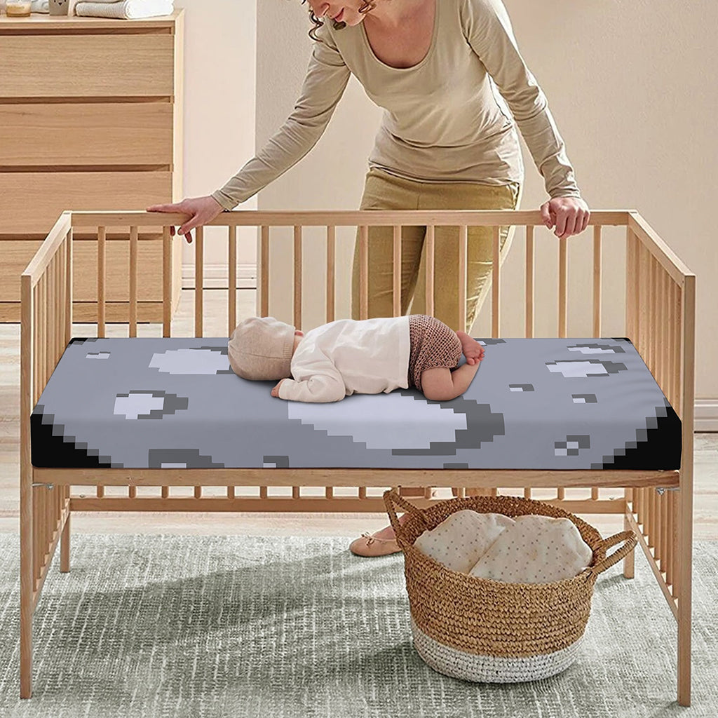 8-Bit Pixel Moon Print Baby Crib Sheet