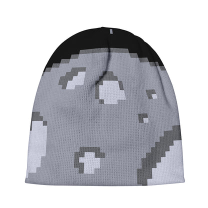 8-Bit Pixel Moon Print Beanie