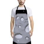 8-Bit Pixel Moon Print Bib Apron With Pocket