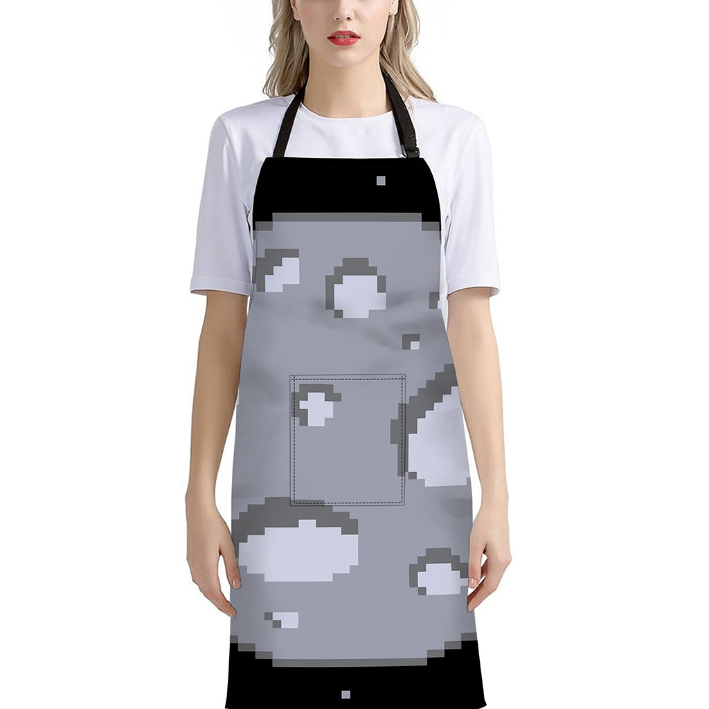 8-Bit Pixel Moon Print Bib Apron With Pocket