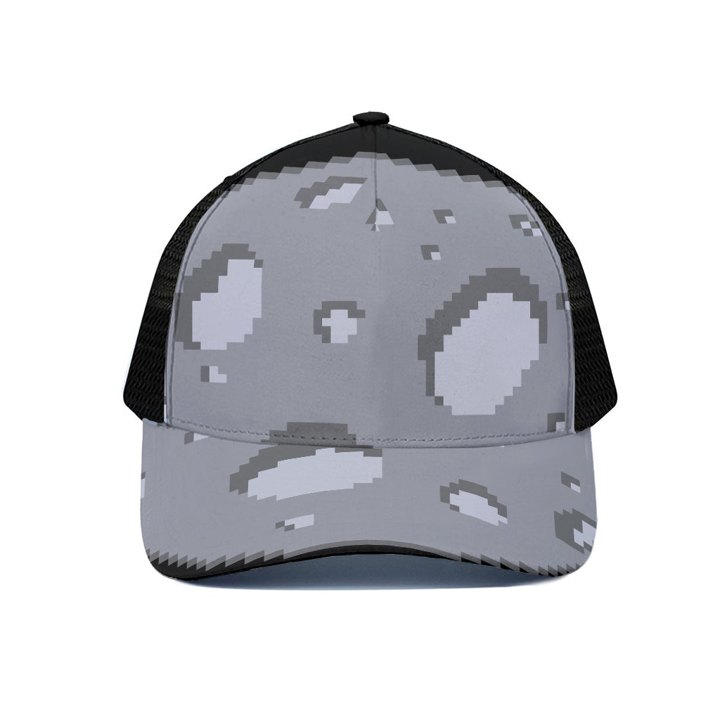 8-Bit Pixel Moon Print Black Mesh Trucker Cap