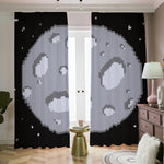 8-Bit Pixel Moon Print Blackout Pencil Pleat Curtains